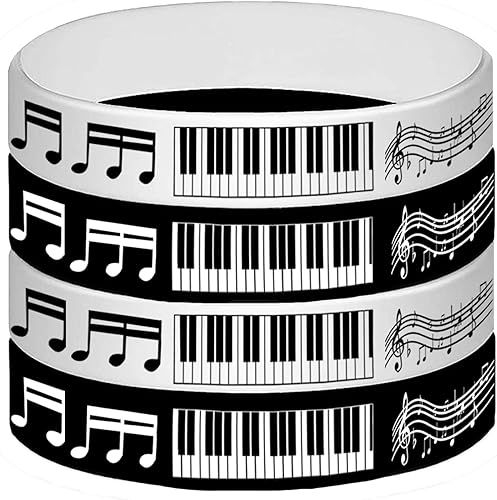 Miniatura 5 de 48 pulseras de goma con notas de piano, pulseras de silicona, suministros de fiesta, notas de piano, decoraciones de fiesta temática de música,