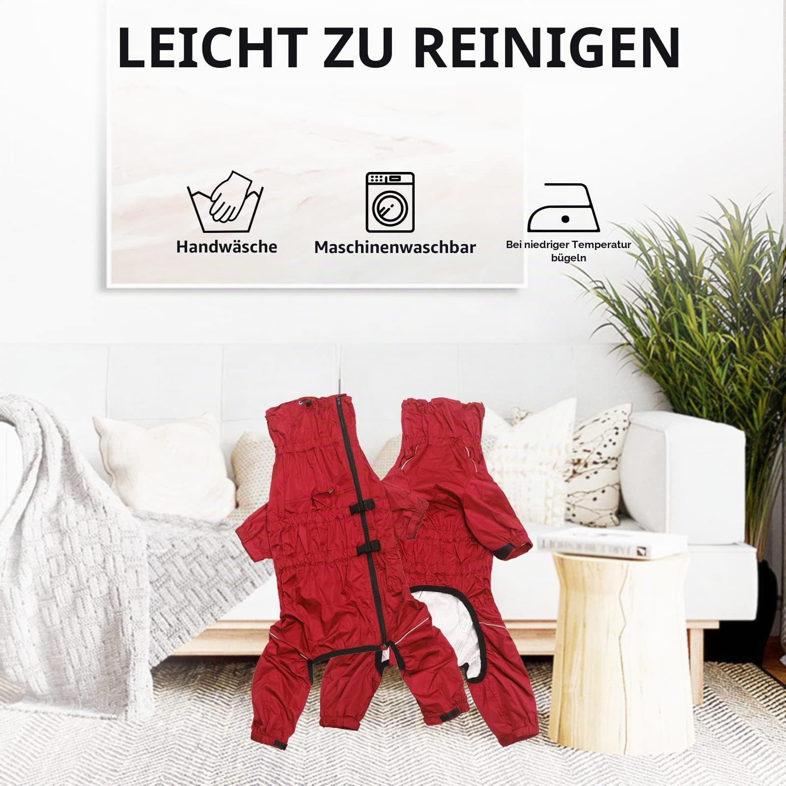 MOREZI Hunderegenmantel, hoher Kragen wasserdicht, Regenmantel-Set mit Reflexstreifen und Reißverschlüssen, für alle Hundetypen geeignet-Rot-S