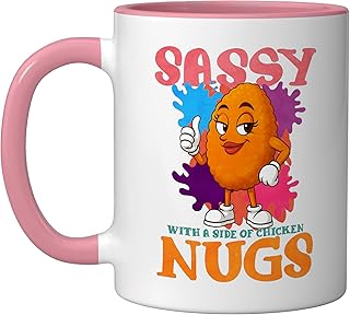 Sassy With A Side Of Chicken Nugs Ceramic Mug, Pink/White
