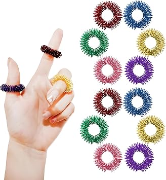 12PCS Acupressure Rings, 6 Colors Fidget Rings for Anxiety Relief, Silent Spiky Sensory Fidget Toys for Classroom Home Office Stress Reducer and Finger Massager