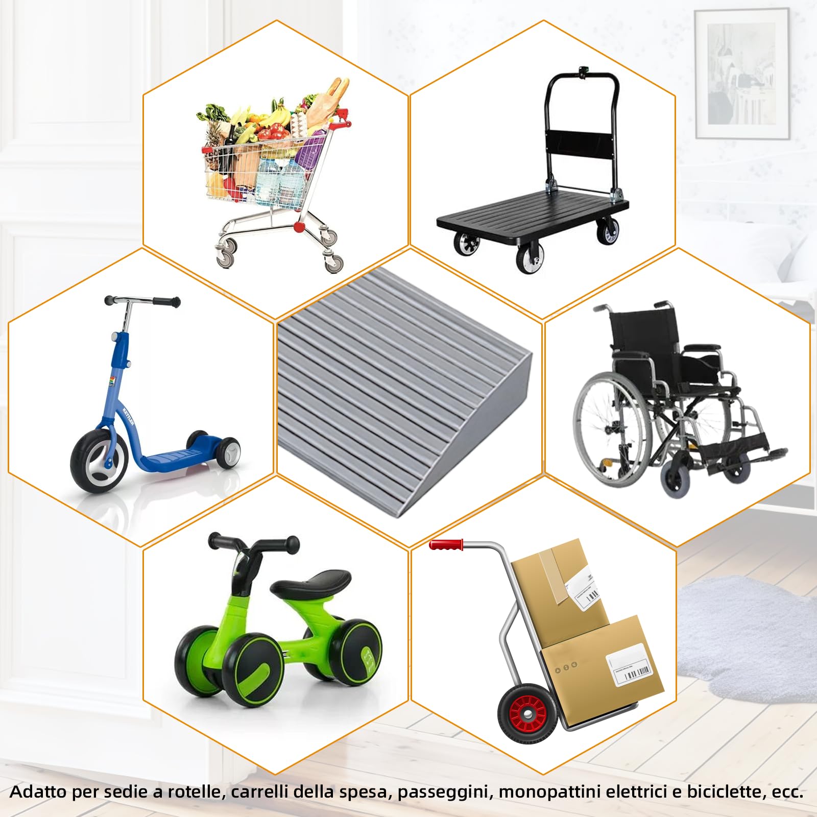 Rampa soglia in TPE per robot aspirapolvere, carrozzina, passeggino e deambulatore (Grigio 90 x 8 x 2 cm)