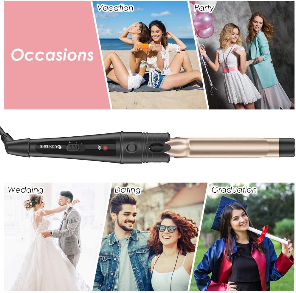 6 in 1 Curling Wand Set with 6 Interchangeable Ceramic Barrels with Anti-scalding Tip (0.35'' to 1.25'') and Heat Resistant Glove, Hair Curler for Girls Women Gifts : Beauty & Personal Care