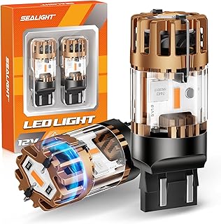 SEALIGHT 7443 7440 LED Bulb Amber, 2025 Canbus 7444na Front/Rear Turn Signal Bulb with Built In Resistor Anti Hyper Flash 7440a W21W 7441 WY21W T20, 1860-SMD Chips, CK & Standard Socket (Pack of 2)
