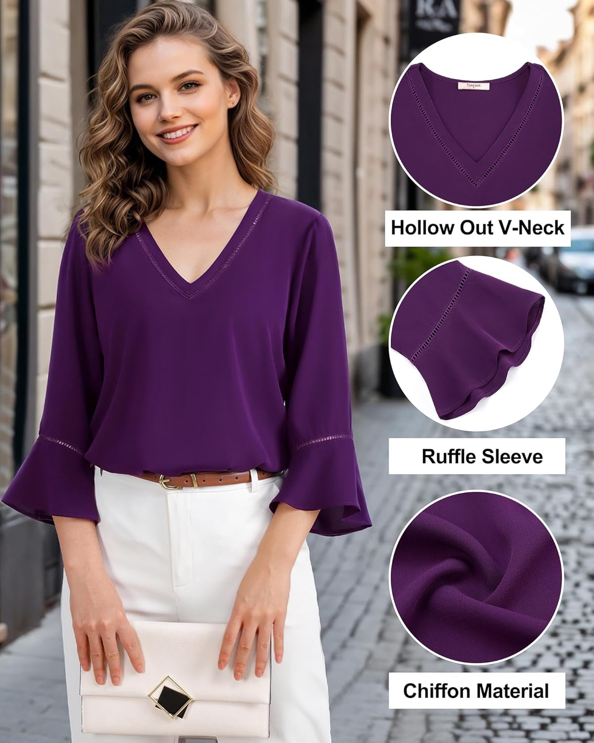 Timeson Women's Business Casual Tops 3/4 Sleeve Dressy Blouses Office Work Shirts - Image 6