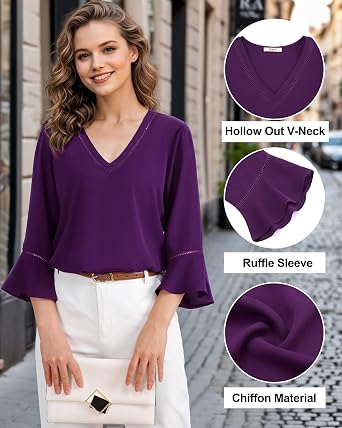 Timeson Women's Business Casual Tops 3/4 Sleeve Dressy Blouses Office Work Shirts