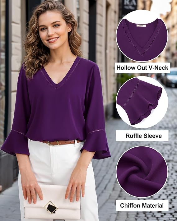 Timeson Women's Business Casual Tops 3/4 Sleeve Dressy Blouses Office Work Shirts