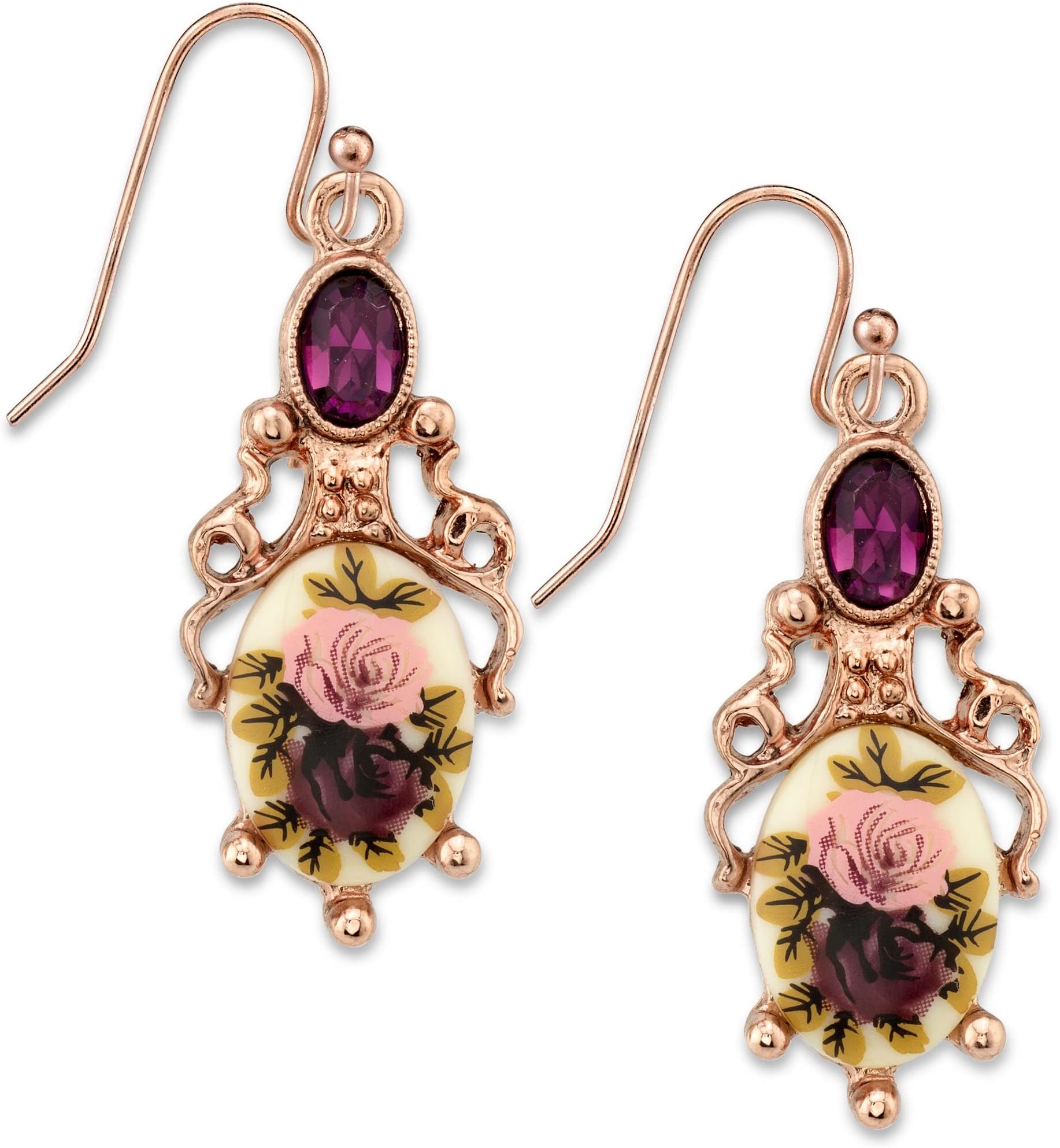 1928 Jewelry Manor House Floral Stone & Crystal Dangle Earrings, Romantic Roses Vintage Victorian Inspired Aesthetic
