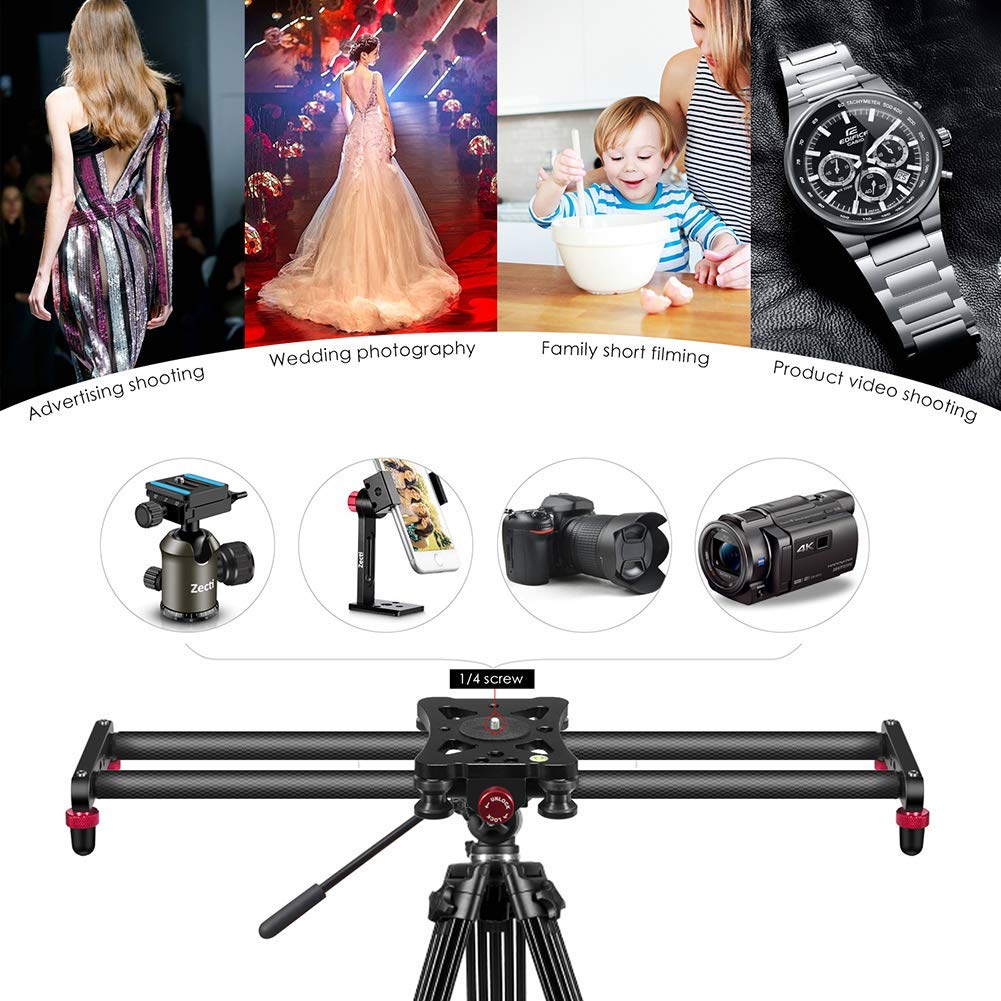 Zecti Kamera Slider, Slider Carbonfaser Kameraschiene/Videoschiene Rail Video Slider zur Stabilisierung Foto Video Filmemachen DSLR-Kamera wie die Nikon Canon (60cm)