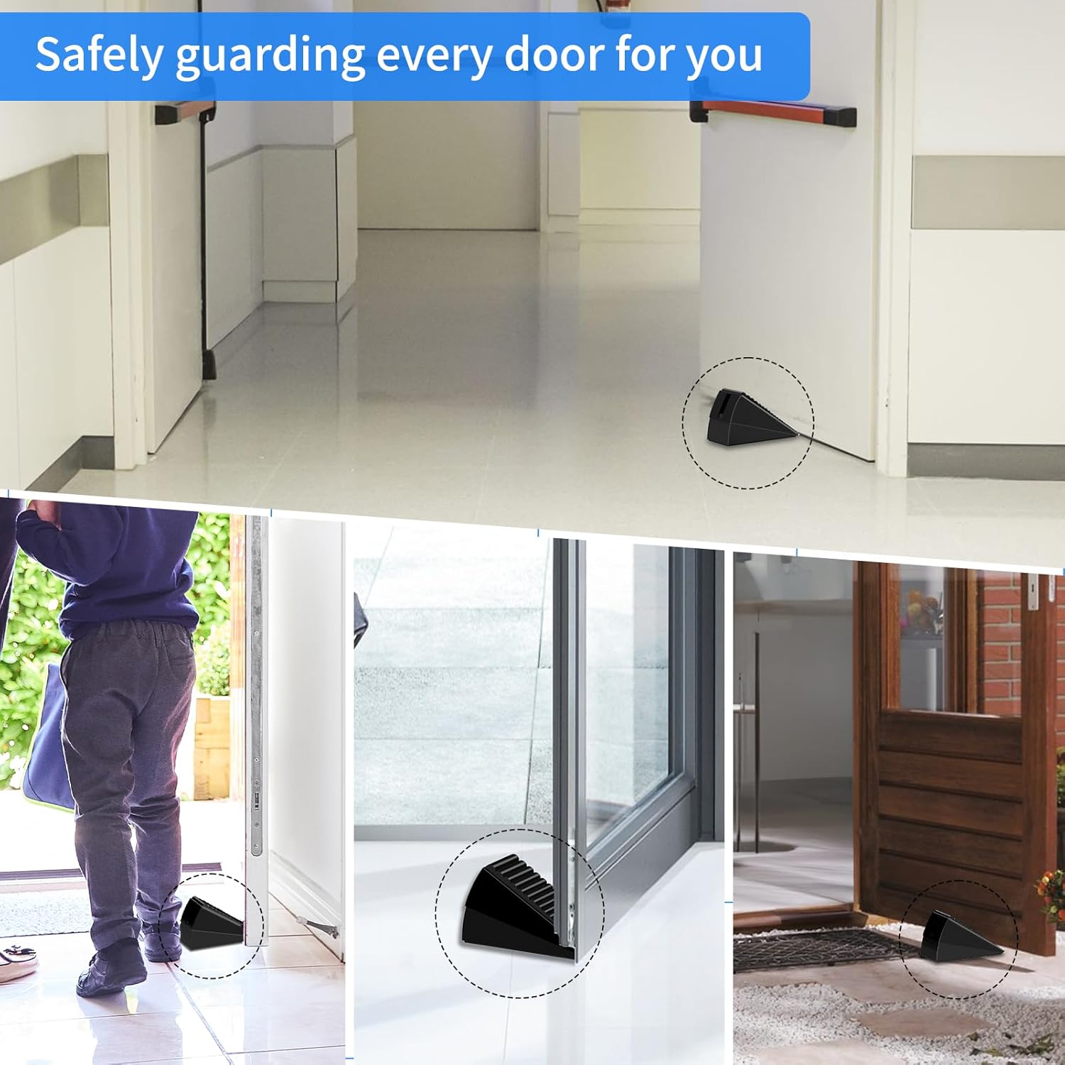 2 Pack Heavy Duty Door Stoppers for Bottom of Door, 3 Inches High Adjustable Spring Large Door Stop Wedge, Non-Slip Rubber Grip, Tall Metal Doorstop Suits Home, School, Carpet, Tile, Wood