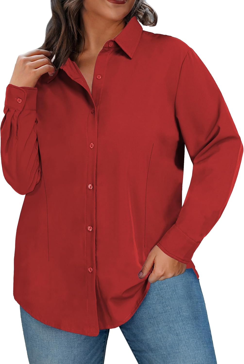 Plus Size Button Down Shirts for Women Long Sleeve Collared Casual Shirt Office Work Classic Blouse Tops XL-5XL