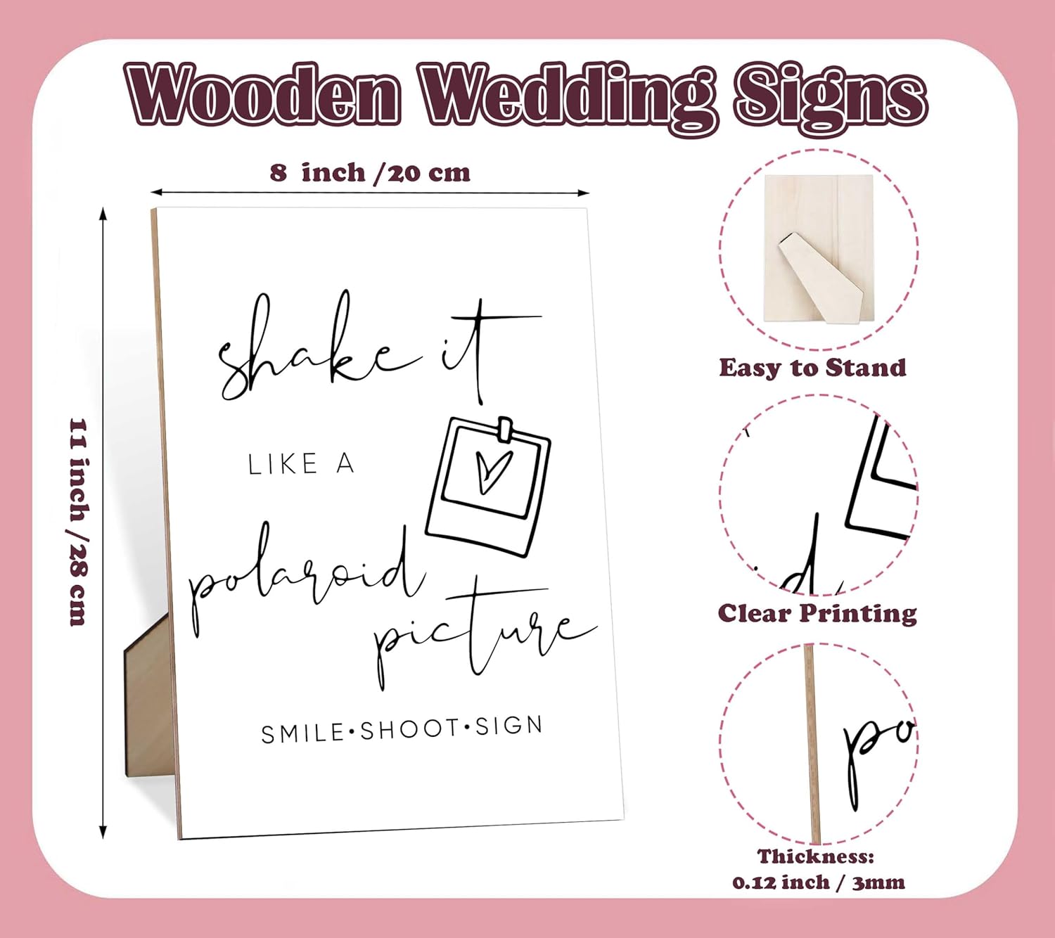 Photo Guest Book Wedding Sign, 8x11" Wooden Plaque for Wedding Guest Book Polaroid Pictures, Wedding Table Decor - Image 2