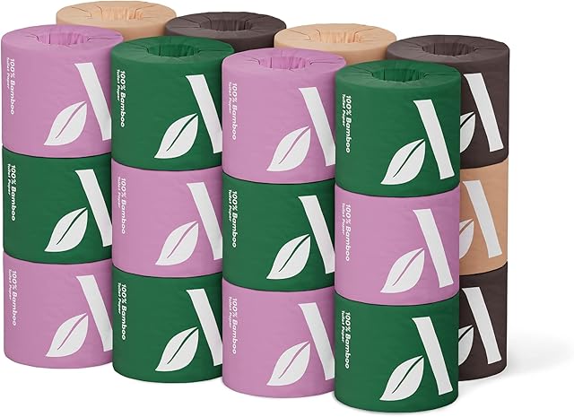 Amazon Aware 100% Bamboo Toilet Paper, 24 Rolls, 3 ply, FSC Certified, 350 Sheets, Plastic-Free