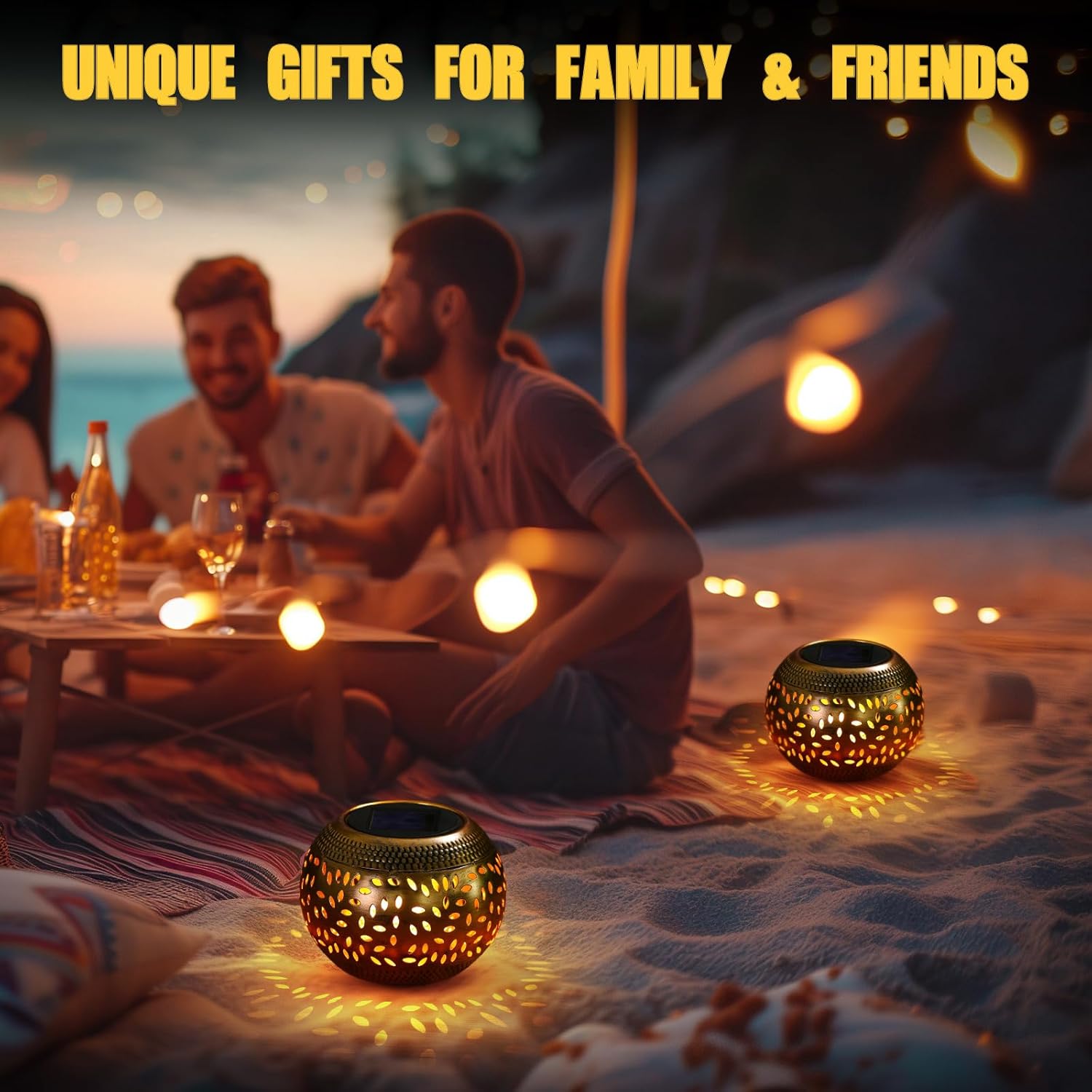 Reginary 2 Pcs Solar Lanterns Waterproof Outdoor Decor, Hollow Out Retro Metal Solar Lights 7 Color 2 Modes Decorative Atmosphere Table Lantern for Women Mom Gifts Patio Garden Pathway Yard (Bronze)