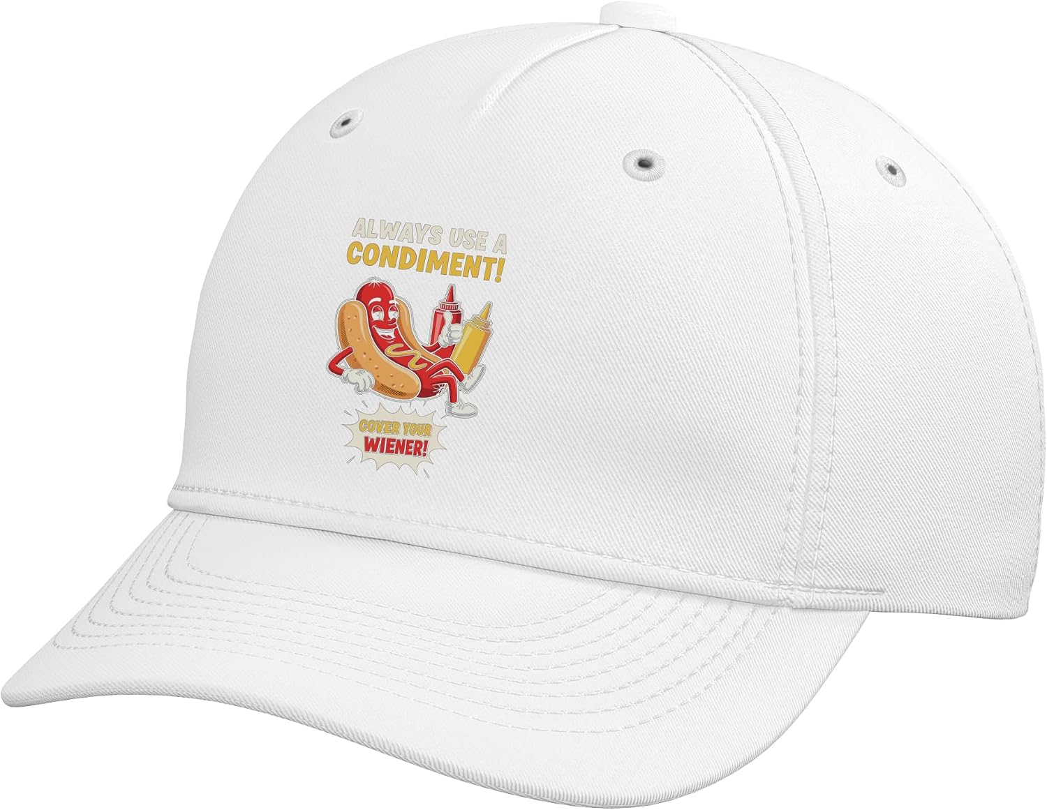 Funny Always Use A Condiment Cover Your Wiener Hot Dog Adjustable Baseball Hat