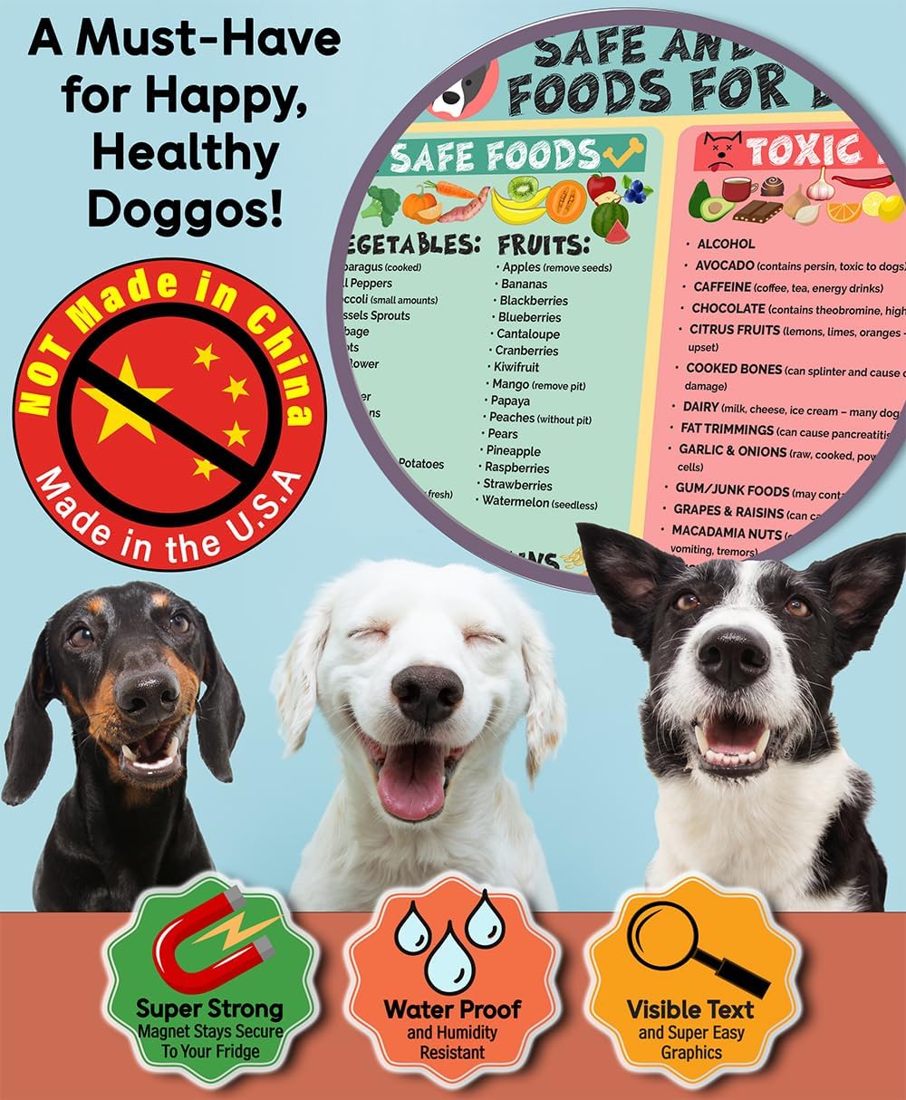 8.5x11 Dog Safe & Toxic Foods Magnet - Pet Safety Chart Nutrition Guide Waterproof (Pack of 1)
