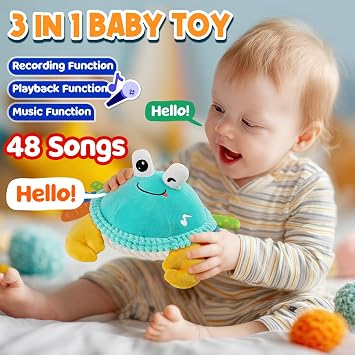 Crawling Crab Toy - Interactive Musical Plush Sensory Toys with Record&Repeat, Bouncing Dancing Moving Tummy Time Toys for Infants Toddlers, Gifts for 6 12 18 Months 1 2 3 Year Old Boys Girls