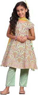 Biba Girls 100% Cotton Short Sleeve Floral Print Flared Kurta Set Price In India