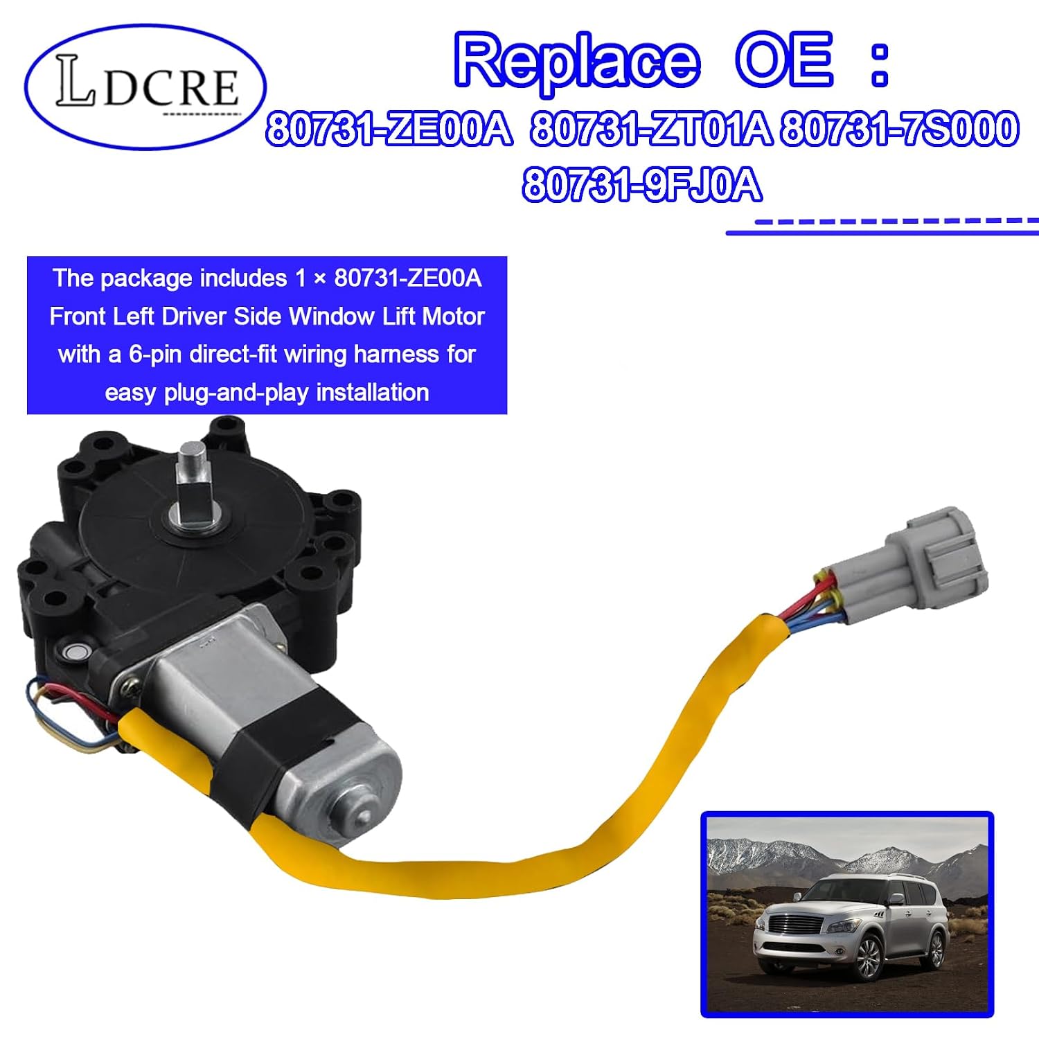 Front Left Driver Side Window Lift Motor, Power Window Regulator Motor, Fits 2004-2014 Nissan Titan, 2004-2014 Armada, 2004 Pathfinder Armada,Replace 80731-ZE00A, 80731-ZT01A, 80731-7S000, 80731-9FJ0A