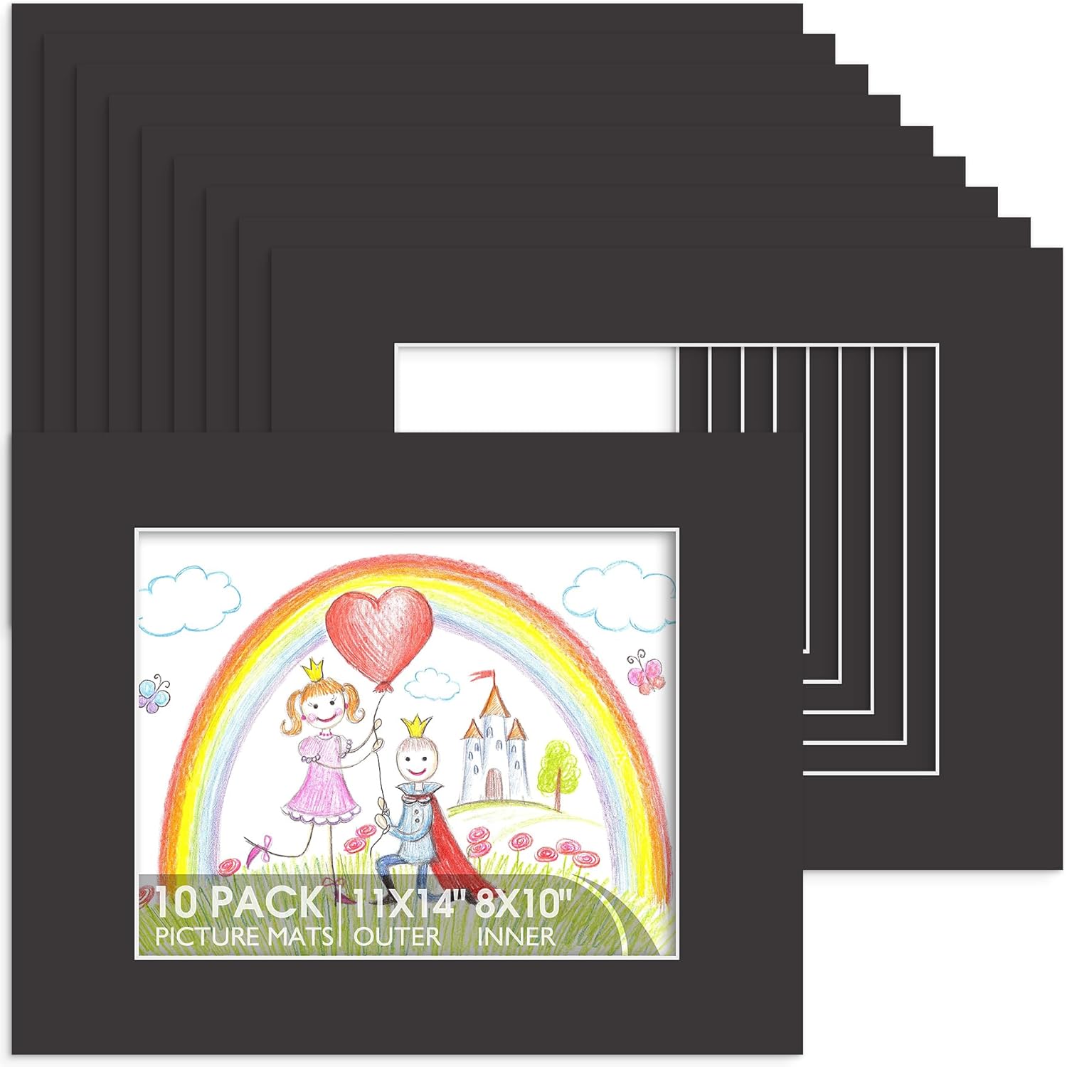 Space Art Deco, 10 Pack Picture Frame Mats, 11x14 Black