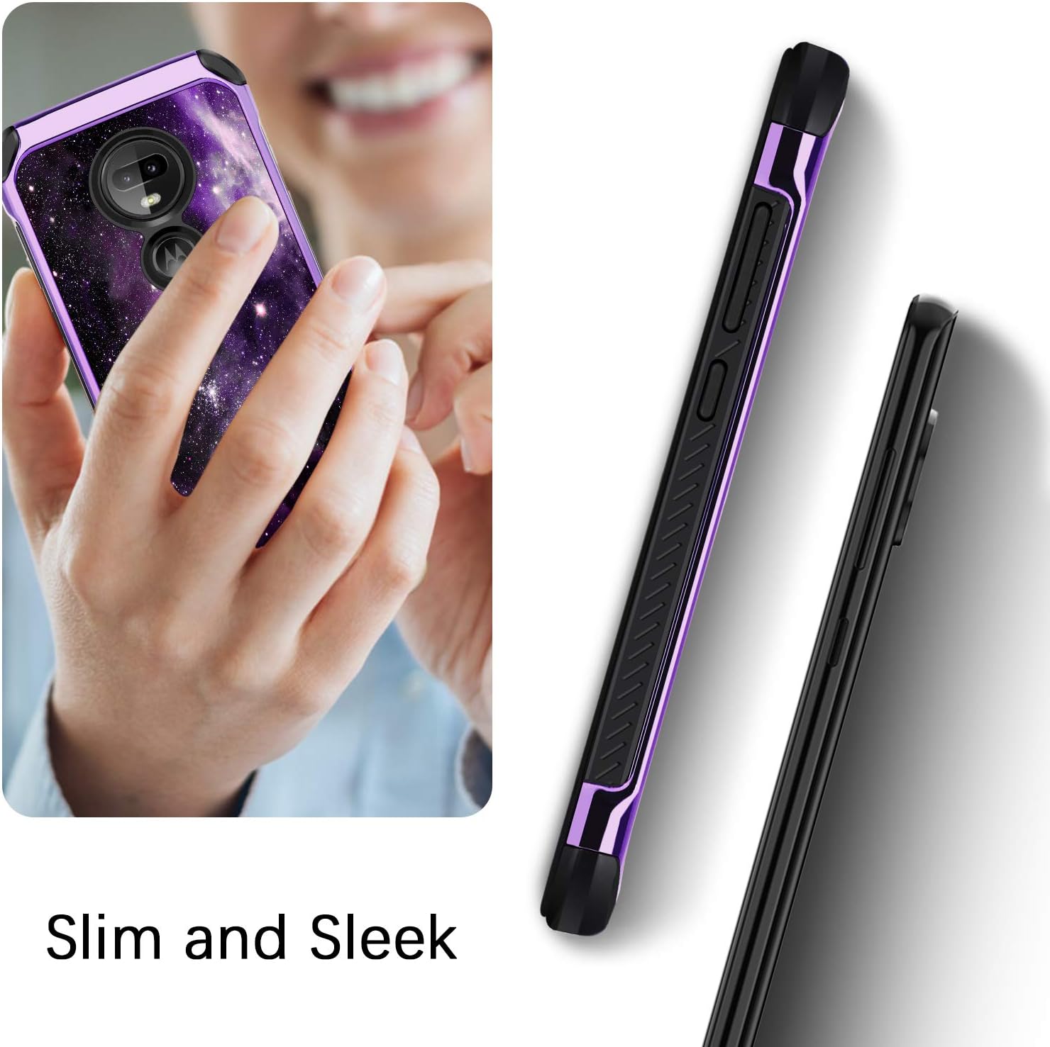 BENTOBEN Compatible with Moto G7 Case, Moto G7 Plus Case, Hybrid Slim Shockproof 2 in 1 Hard PC Soft Bumper Protective Phone Cover for Moto G7 6.2 Inch 2019, Purple Nebula