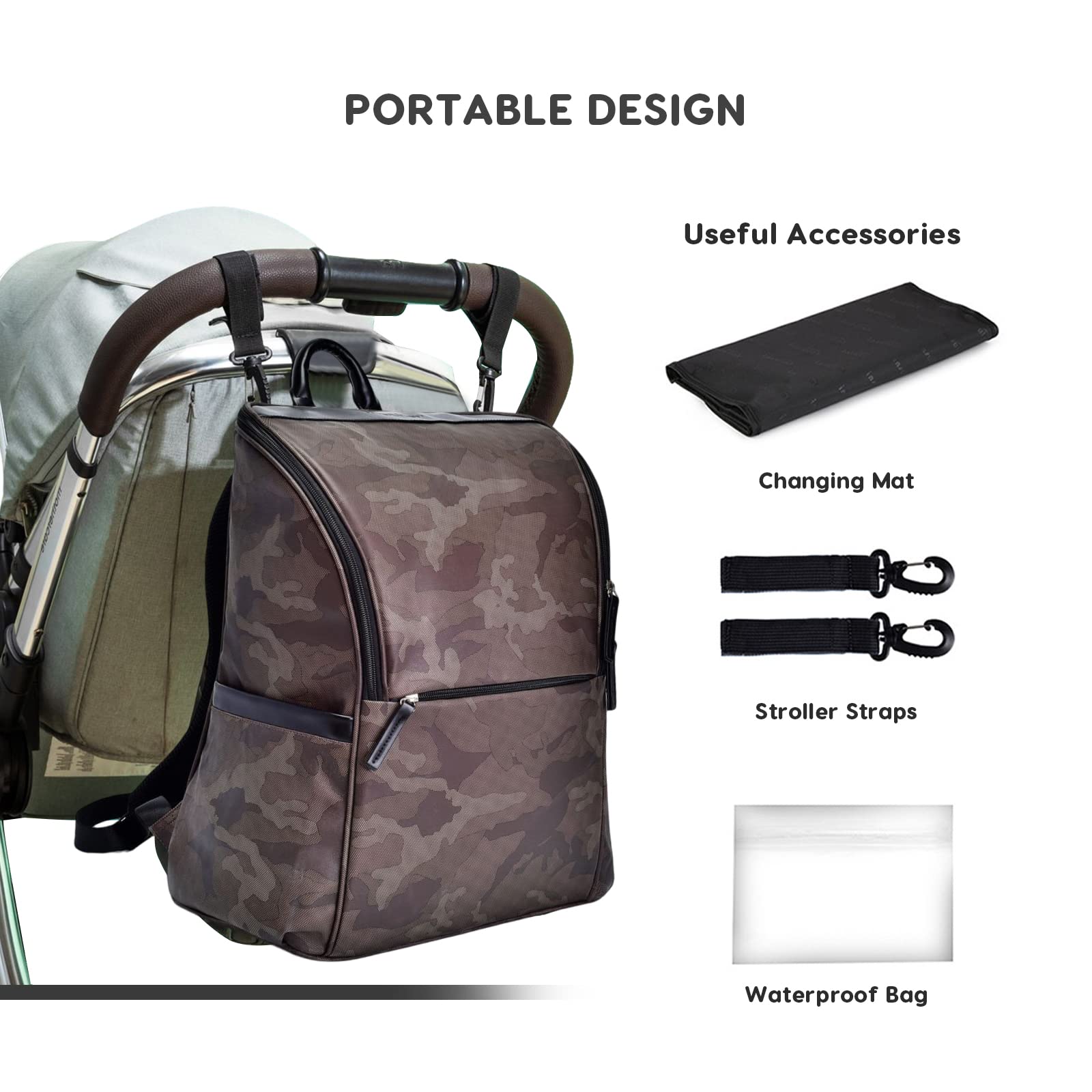 SONARIN Mimetico Zaino Fasciatoio,Grande Capacità Borsa per Pannolini Impermeabile Multifunzionale Zaino Mamma Neonato Viaggio Borsa Fasciatoio con Fasciatoio & Ganci per Passeggino