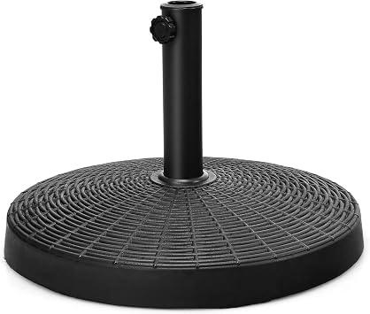 GIANTEX 49 lbs Patio Umbrella Stand, 20.5 Inch Round Umbrella Base for 1.5 or 1.9 Diameter Pole, Outdoor Umbrella Holder for Poolside, Backyard, Garden, Market, Imitated Rattan Style, Black