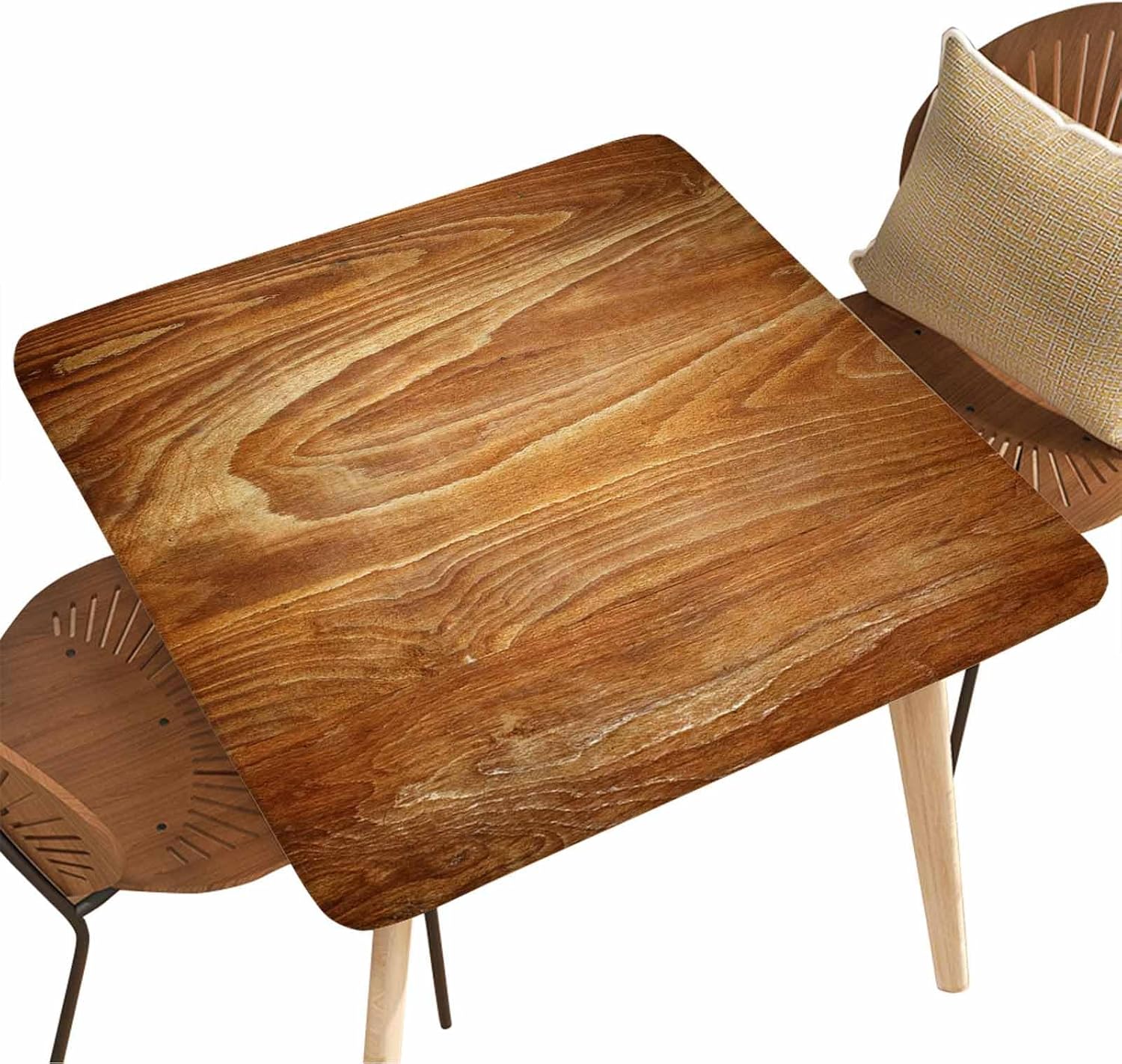 Fitted Tablecloth Square Table Cloth Wood Texture Cover Wood Tablecloths Waterproof Polyester Cloths with Elastic Edge for Indoor Outdoor Decor, Fit for 60"x60" Tables Style09