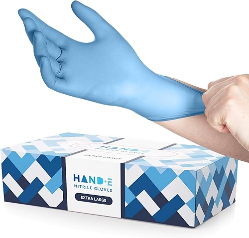 Miniatura 11 de Guantes desechables de nitrilo azul Hand-E Touch - Guantes de examen médico sin látex, sin polvo, seguros para alimentos, para cocinar