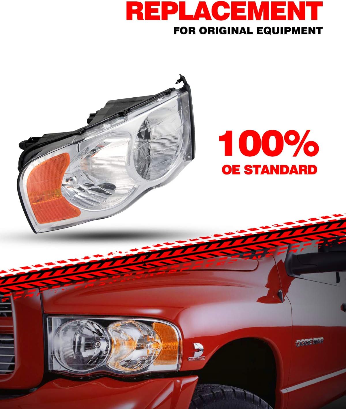 KAC Headlight Assembly Set, Compatible with 2002-2005 Ram1500/2500/3500, Chrome Housing, Clear Lens, Left & Right, OEM (CH2502135, CH2503135)