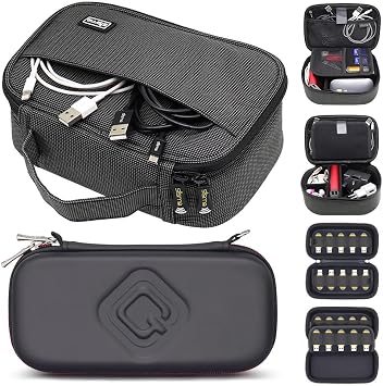 sisma Travel Cords Organizer Universal Small Electronic Accessories Carrying Bag Special Edition + QUENZROC USB Flash Drive Case Black