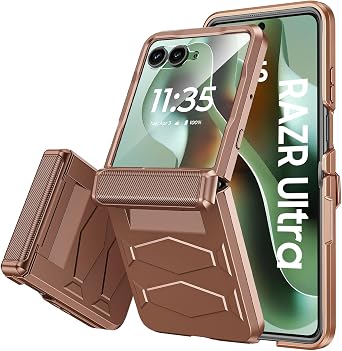 Vizvera for Motorola Razr Ultra 2026/Razr Ultra 2025 Case with Hinge Cover,Built-in Screen Protector Shockproof All-Inclusive Cover Wireless Charging for Razr Ultra 2026Desert Gold