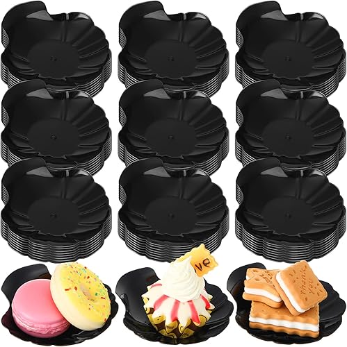 Gerrii 100 platos desechables para aperitivos, de plástico negro, de 3.31 pulgadas, para ostras, ideales para servir bouche, aperitivos, postres,