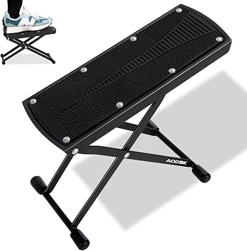 AODSK Guitar Foot Stool 6-Position Height Adjustable Foot Rest with Rubber End Caps and Non-Slip Rubber Pad for Classical Guitar 1-PCS