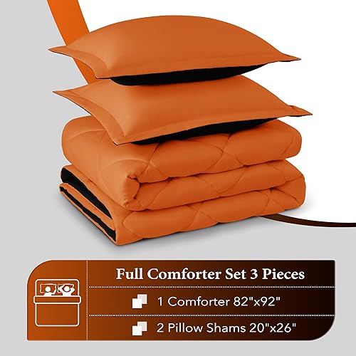 Miniatura 6 de downluxe Juego de edredón de tamaño matrimonial, edredón matrimonial naranja y negro, juegos de ropa de cama suave para todas las estaciones, juego