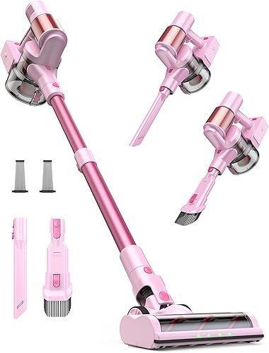 Aspiradora inalámbrica rosa, 45 Kpa550 W60 minutos de tiempo de ejecución con autoservicio y pantalla táctil, aspiradora inalámbrica antienredos,