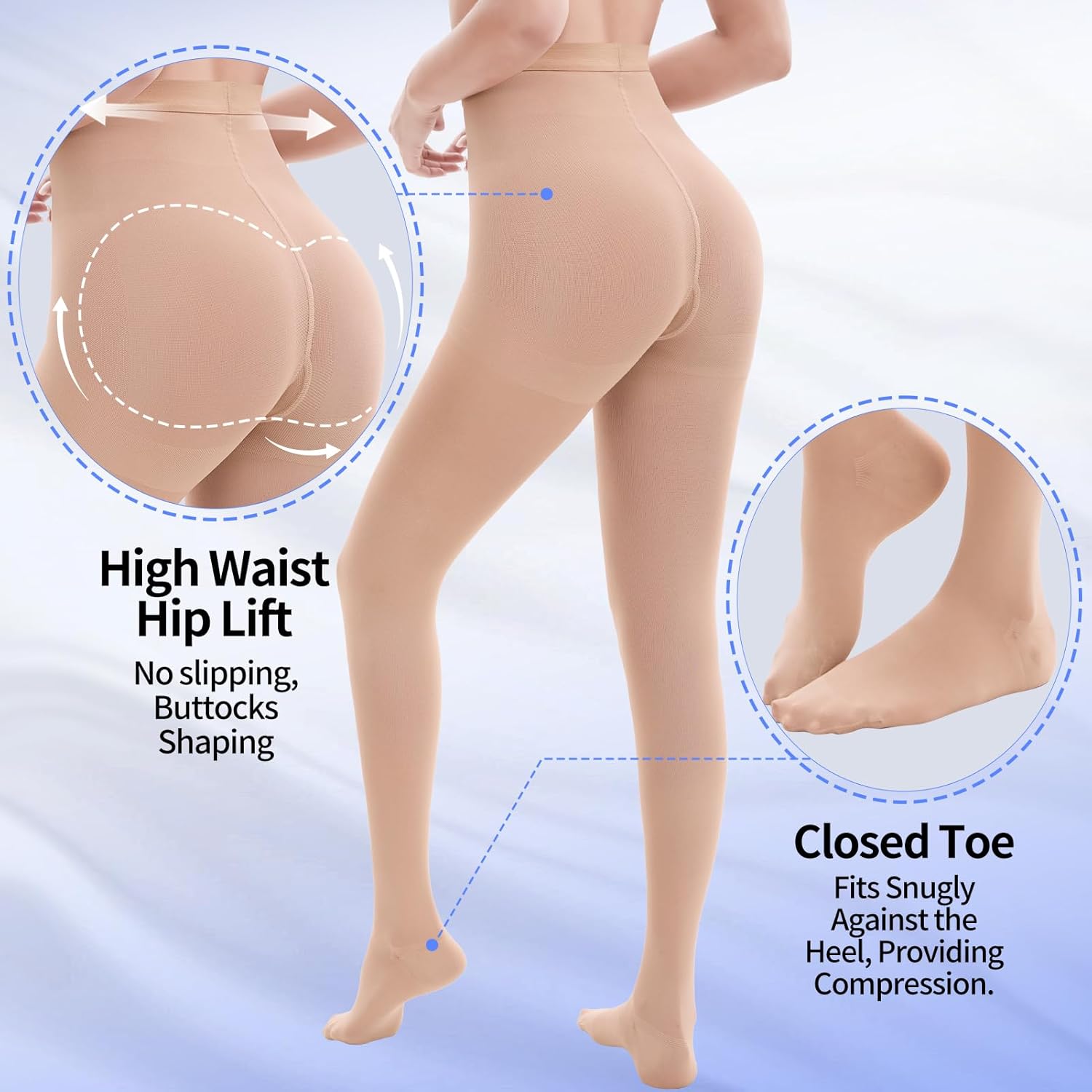 Medical Compression Pantyhose for women,20-30mmHg Graduated Tights,Opaque Closed Toe Compression Stockings,High Waist Compression Leggings for Varicose Veins, Edema,DVT - Image 3