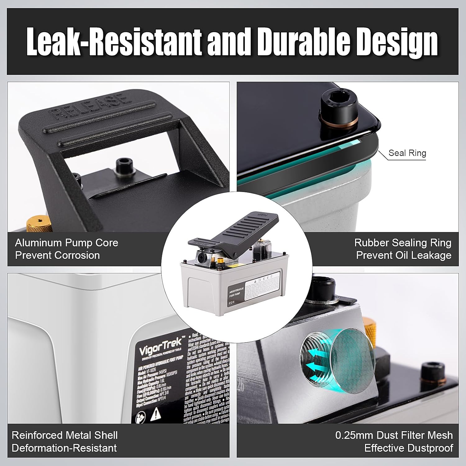 Air Hydraulic Pump, 10,000 PSI, NPT 3/8" Outlet & 1/4" Inlet, Foot Pedal Hydraulic Pumps with 6.6 ft Hose and Hydraulic Coupler, for Hydraulic Press, Rams & Frame Machine, Grey