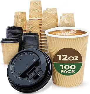 Disposable Coffee Cups With Lids, 100 Pack Coffee Cups With Lids 12 Oz, Paper Cups For Hot Drinks, Eco-Friendly Triple Wall Insulated To Go Coffee Cups