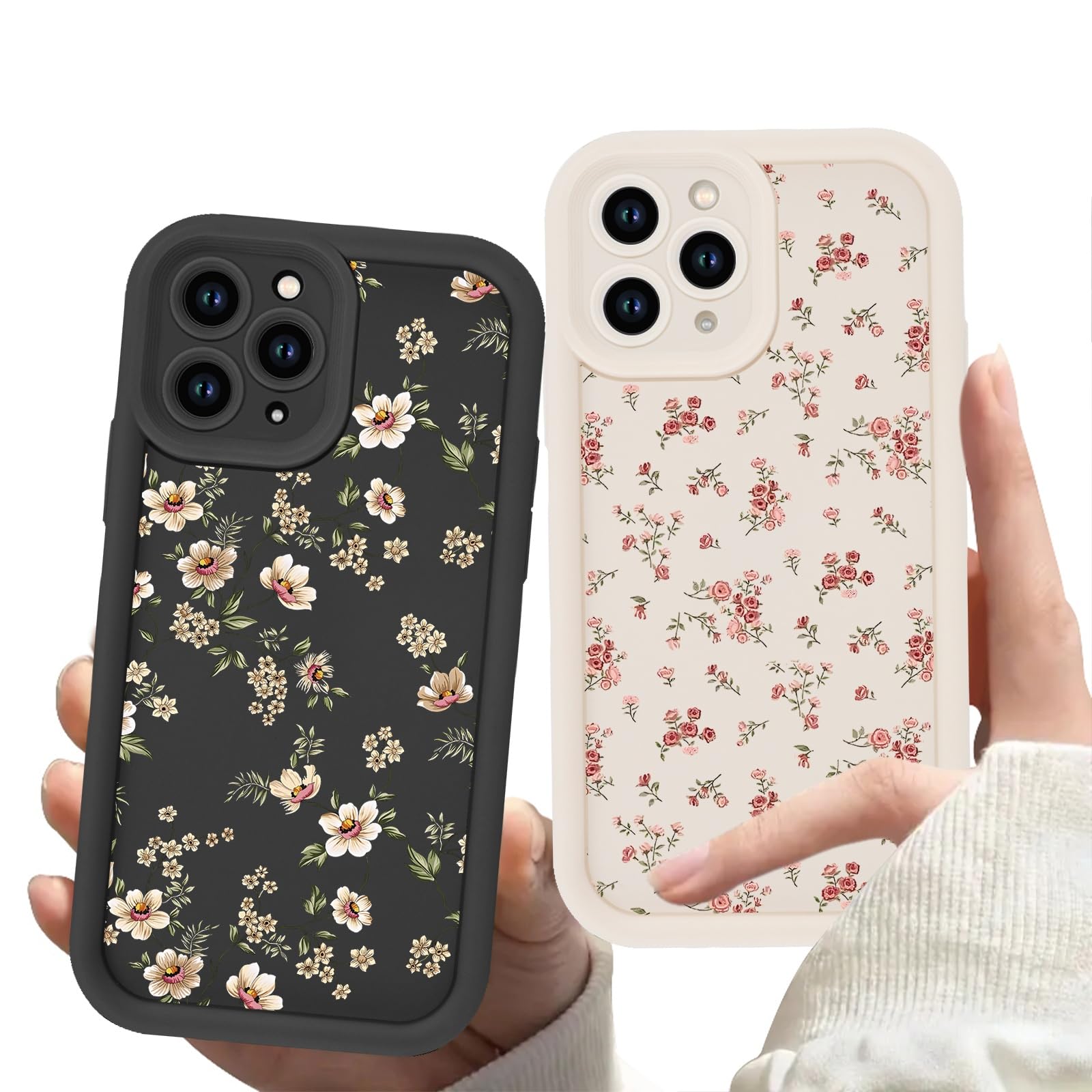 Zrutru 2 Pack Flower Phone Case for iPhone 12 Pro Max 6.7",Cute Floral Print Cases Unique Plant Design Pattern for Women Girls Teens,Soft Shockproof