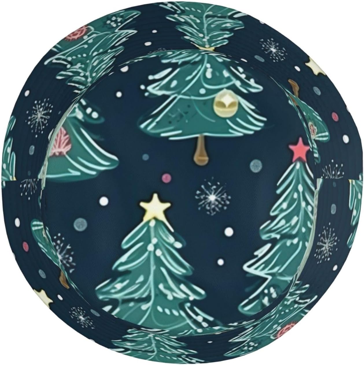 Bucket Hat Xmas Tree Ball Stars Print Summer Sun Hat Trendy Beach Funny Fisherman Hat for Men Women Unisex Black