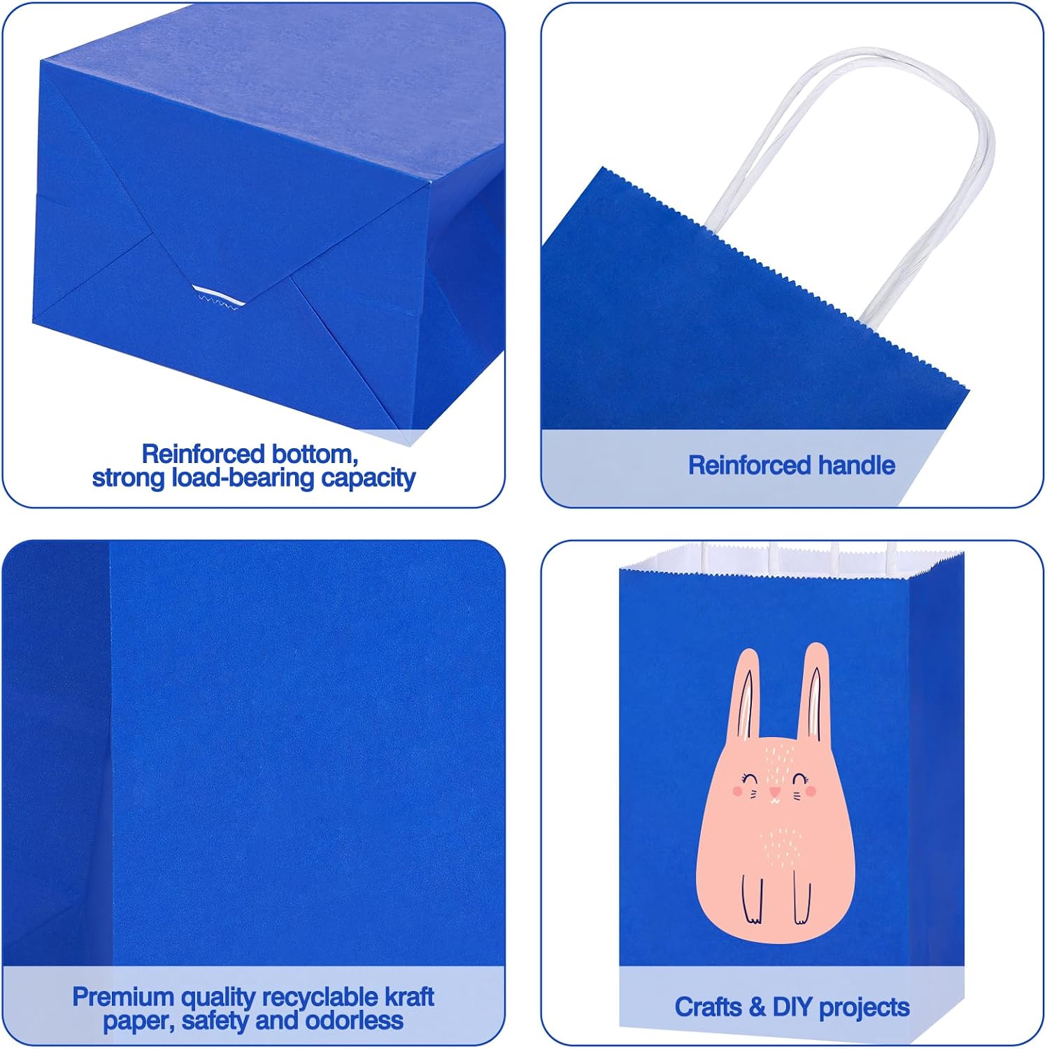 OUTUXED 25pcs 5.25x3.2x8in Blue Paper Bags, Small Blue Gift Bags with Handles Bulk for Shopping, Wedding, Merchandise, Birthday, Business