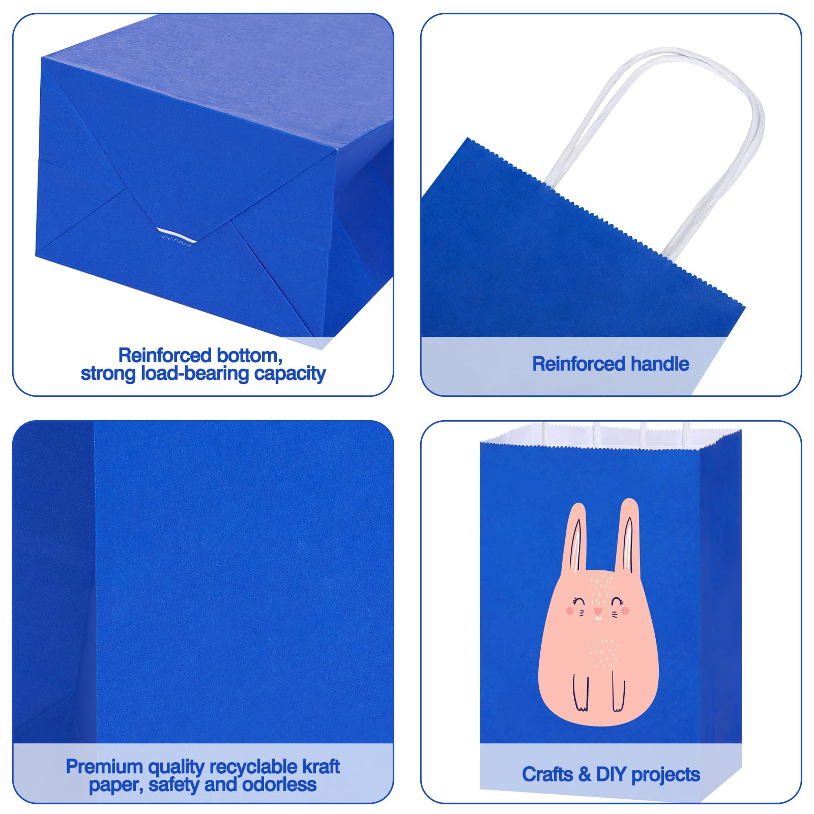 OUTUXED 25pcs 5.25x3.2x8in Blue Paper Bags, Small Blue Gift Bags with Handles Bulk for Shopping, Wedding, Merchandise, Birthday, Business