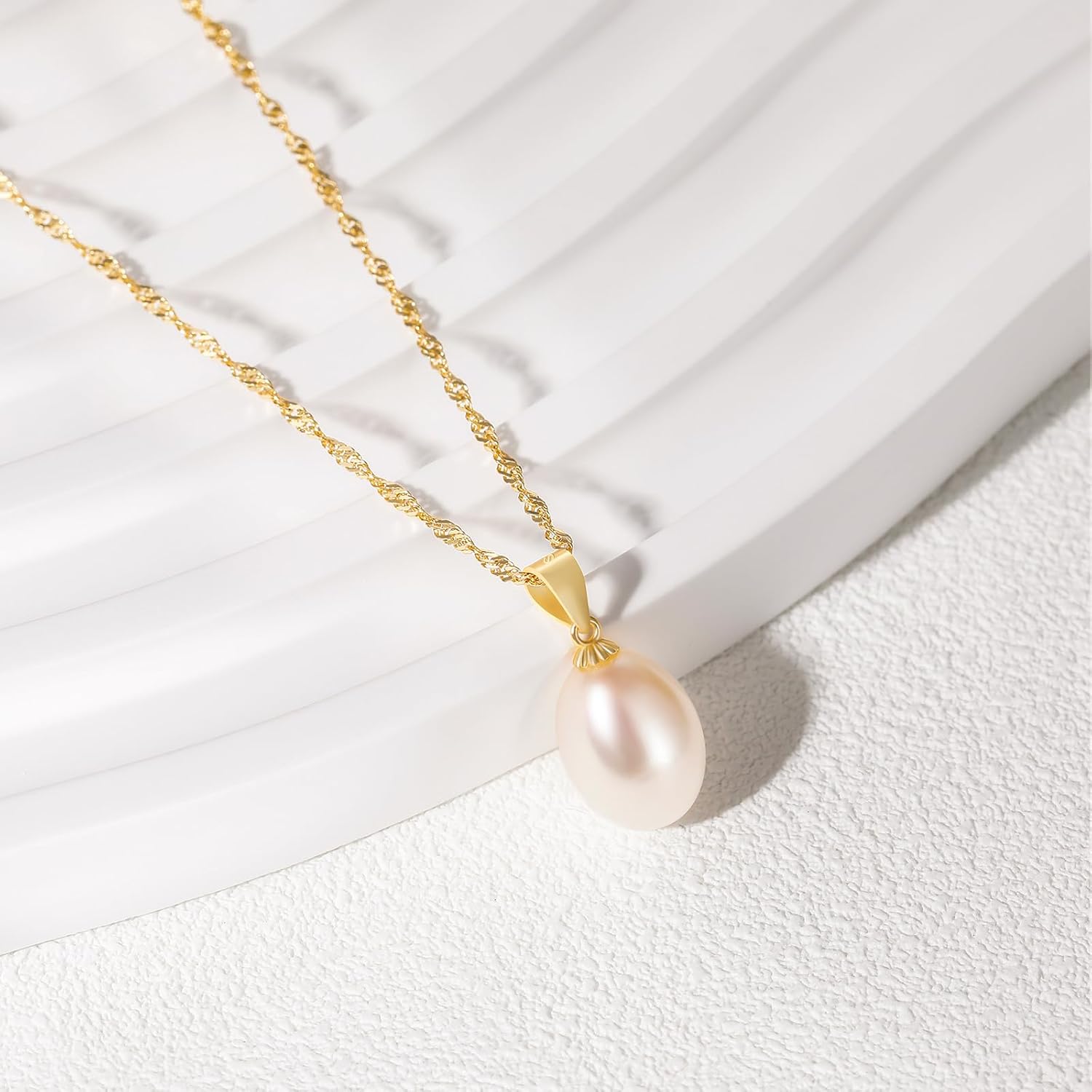 EAMTI Pearl Necklaces for Women Trendy 925 Sterling Silver Freshwater Cultured Single Pearl Necklace Dainty Pendant Necklace - Image 2