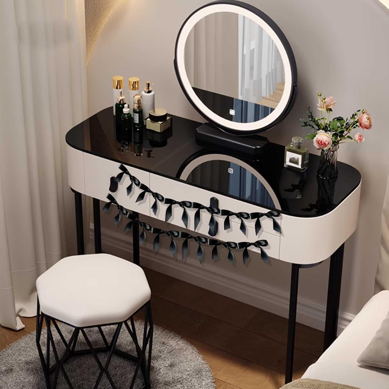 JeVenis 2Pcs Black Garland Black Bow Ribbon Banner Coquette Bachelorette Party Coquette Birthday Party Bow Decorations - Image 5