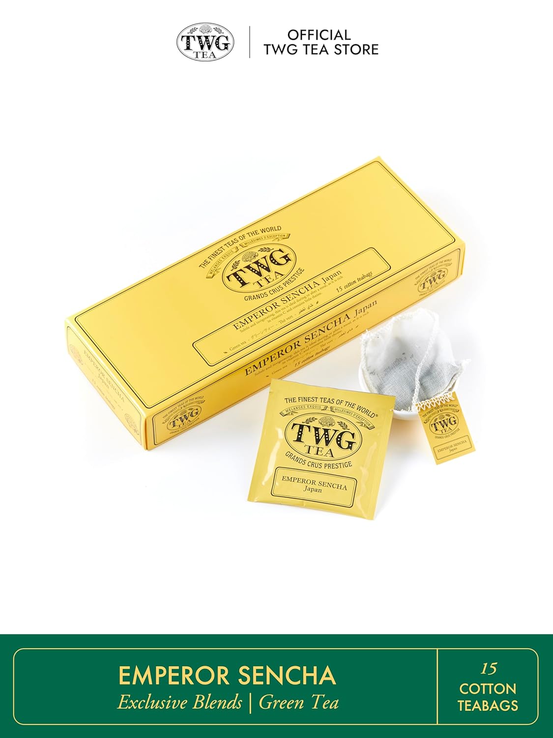 TWG Tea | Emperor Sencha | Green Tea | Japanese Tea | 15 Hand Sewn Cotton Teabags | Gift Set