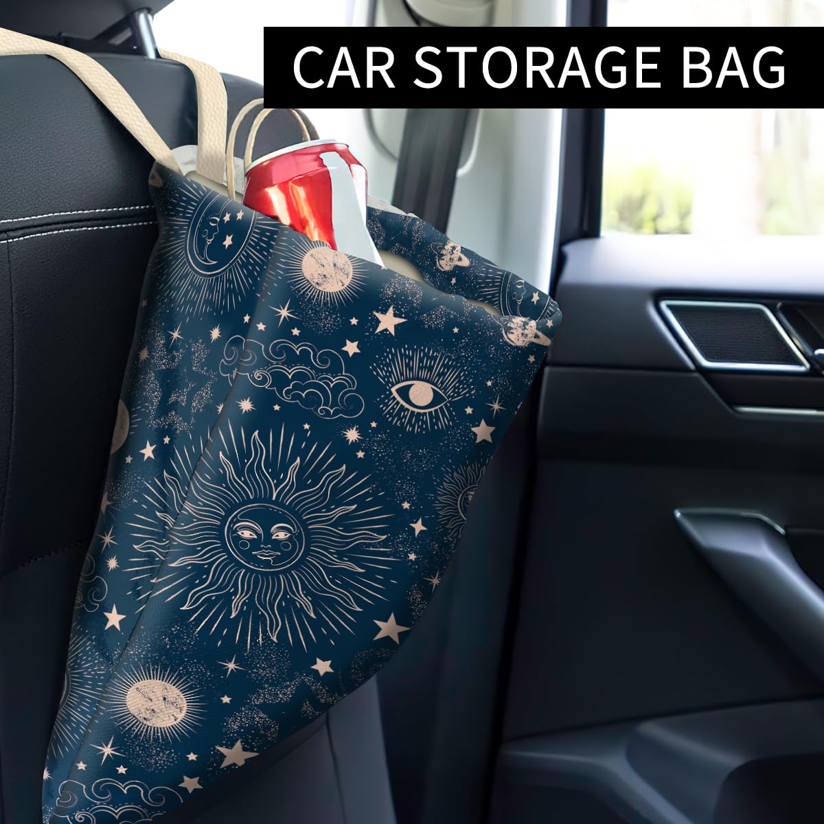 Car Trash Can, Cute Car Trash Bag, Hanging Car Organizer and Storage Bag, Trash Bin for Car Accessories, Vehicle, Travelling, Camping Cute Universe image 2