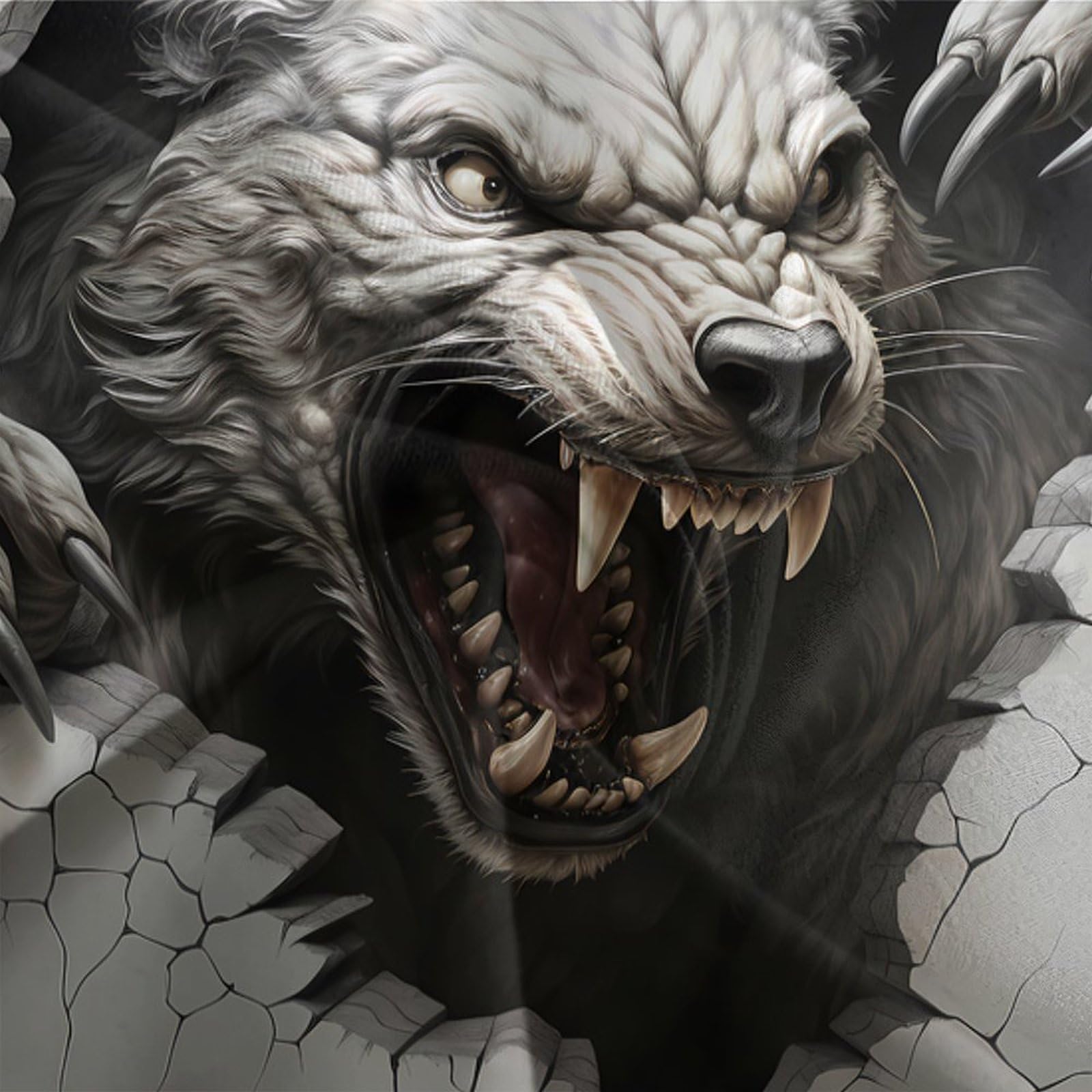 Grauer Wolf 3-teiliges Reines Polyester 3D Wandbild Stil Bettbezugset, Versteckter Reißverschluss, Für Kleinkinder, Babysicher & Gifffrei, Pflegeleicht King（220x240cm）
