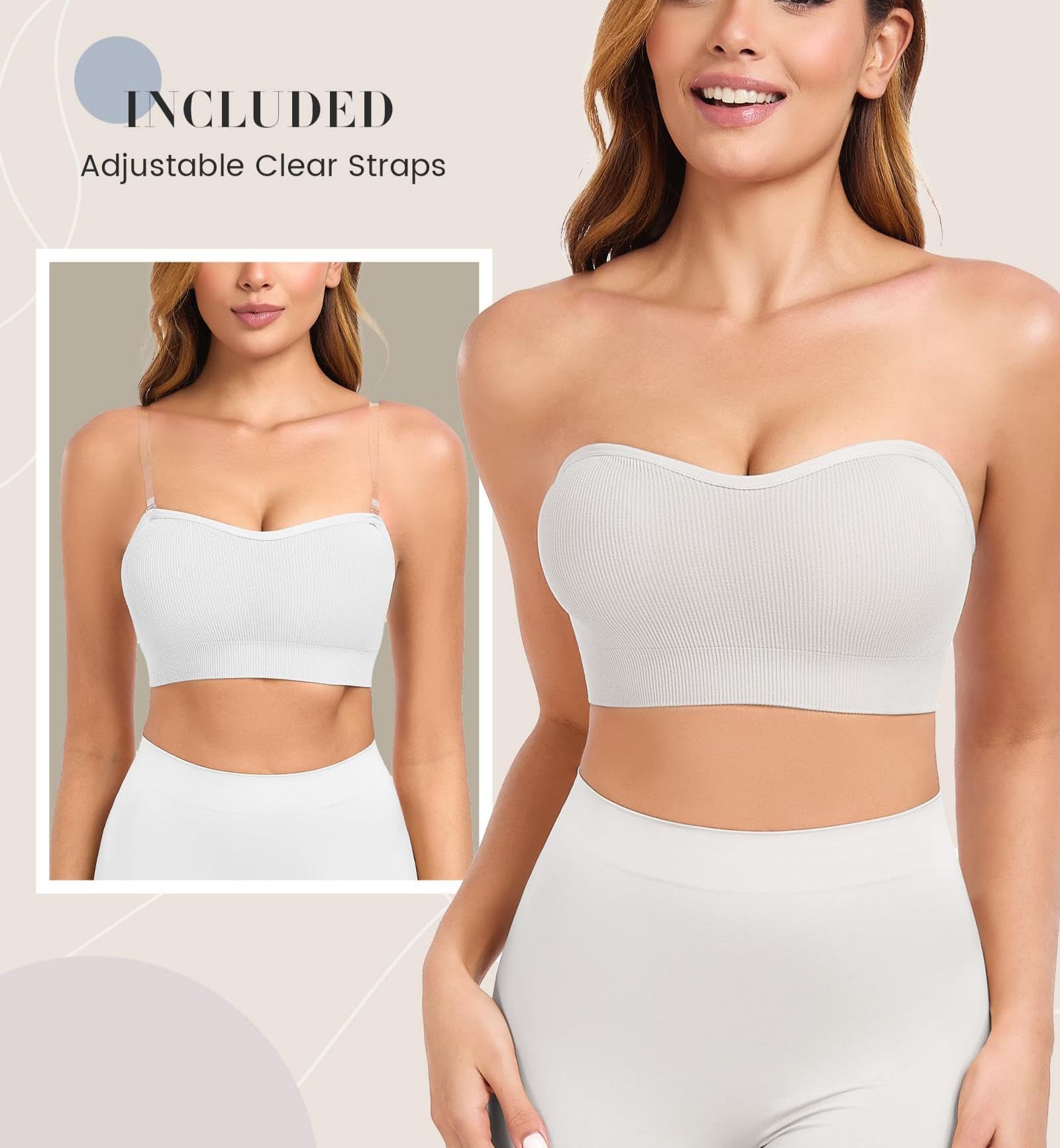 Brasier bandeau sin tirantes para mujer, sin tirantes, agarre de silicona antideslizante, acolchado y sin costuras, parte superior de tubo convertible