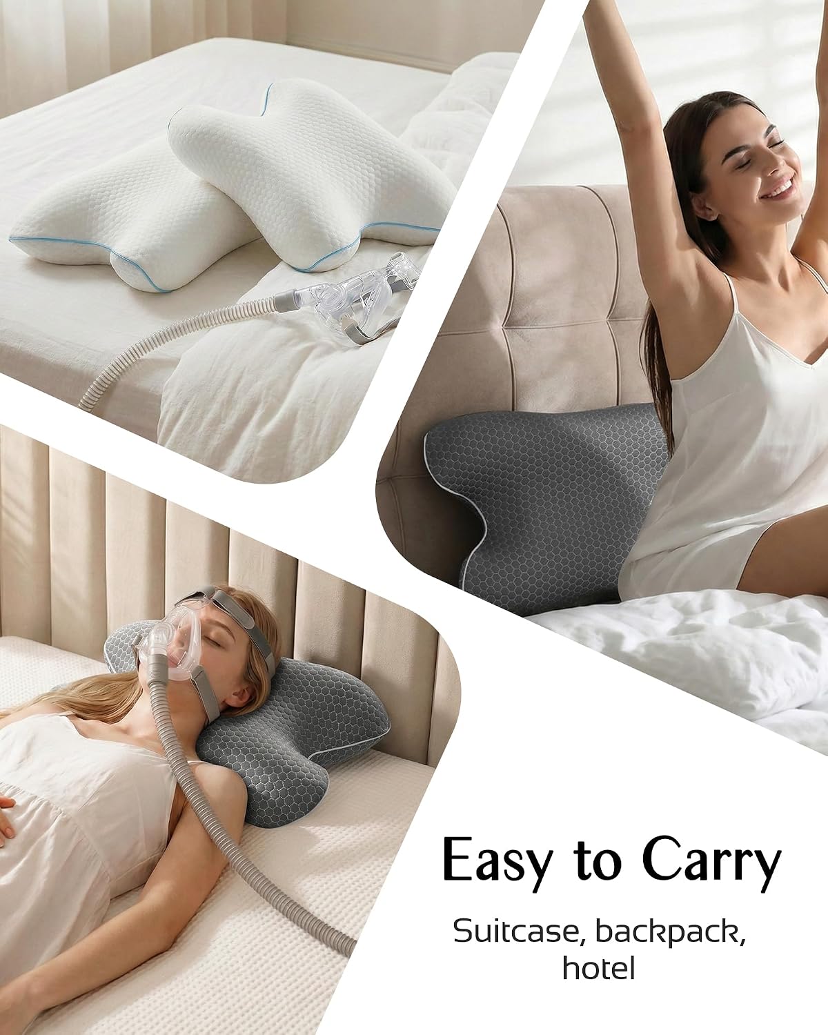 Small CPAP Pillow for Side & Back Sleepers, Packable Neck Cervical Support Pillow with Cooling Cover for All CPAP Users, Memory Foam Pillow for Hotels Camping, 18.1"x11.8"x3.5"/4.3"