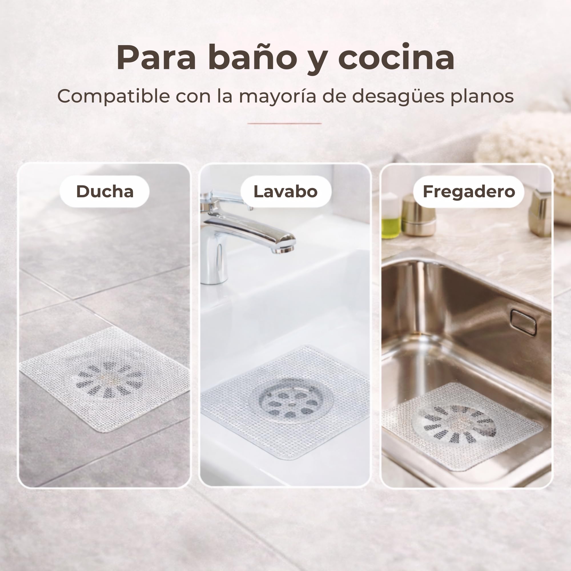 Rejilla Desague Ducha (50 Piezas) | Atrapa Pelos Ducha Adhesivo 10x10 cm | Filtro Desague Ducha Antipelos Desechable | Evita Atascos en Baño